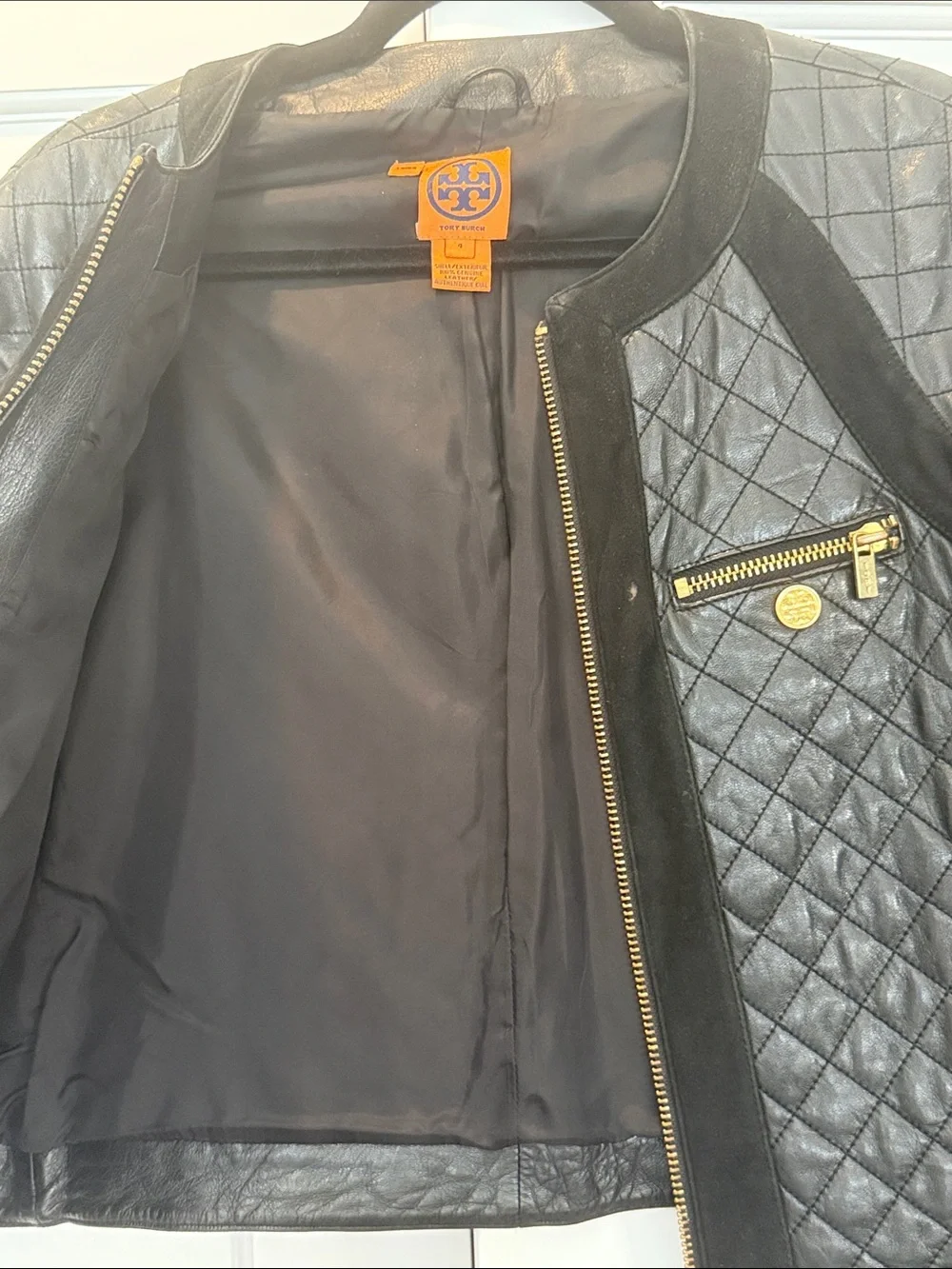 Tory Burch Black Quilted Leather Jacket with Gold Hardware - Picture 5 of 6